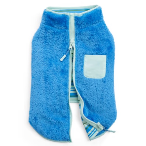 YOULY Teal Blue Reversible Stripe Pet Jacket Rain Coat Minky Fleece Small NEW - Picture 7 of 9